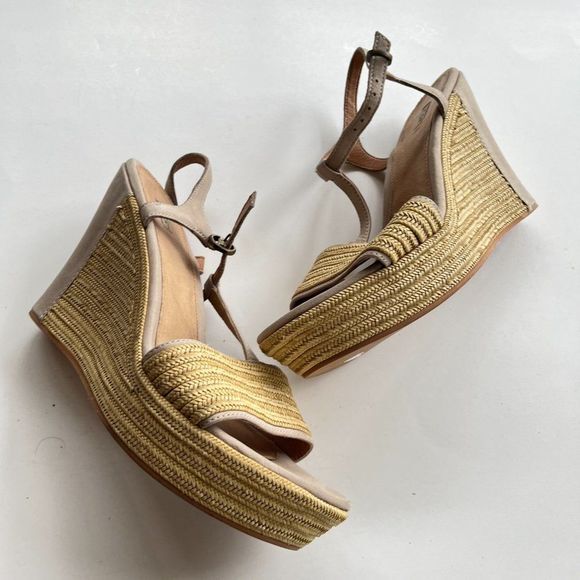 UGG Australia Fitchie Platform Wedge Sandals T-STRAP Oyster Tan beige Si… - Picture 3 of 10